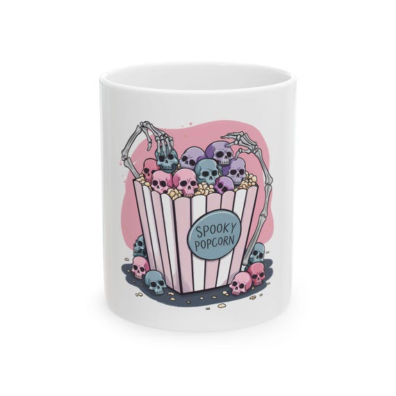 Spooky Popcorn Skulls Mug | Halloween Ceramic Mug