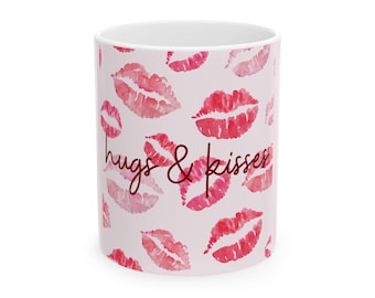 Hugs & Kisses Lip Print Mug | Ceramic Coffee Cup