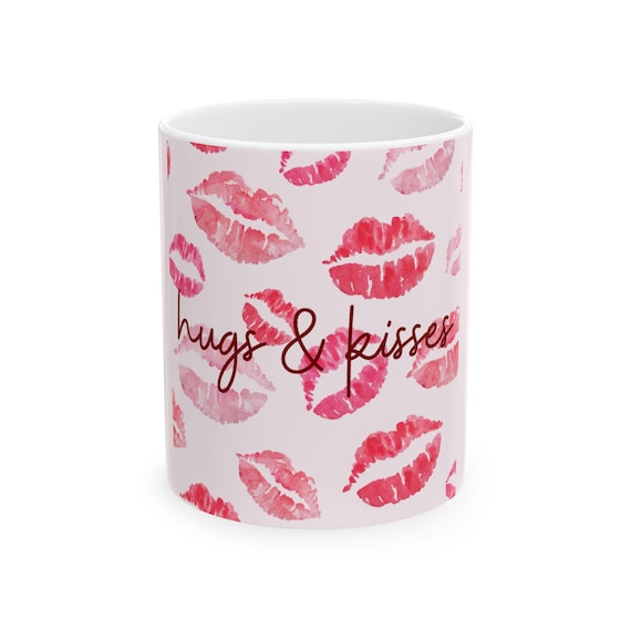 Hugs & Kisses Lip Print Mug | Ceramic Coffee Cup