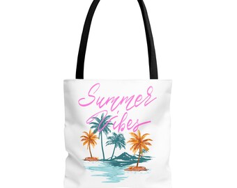 Summer Vibes Palm Trees Tote Bag | Tropical Island Bag