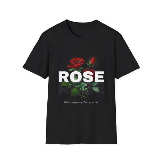 Rose Graphic T-Shirt | Red Rose Illustration, Botanical Typography
