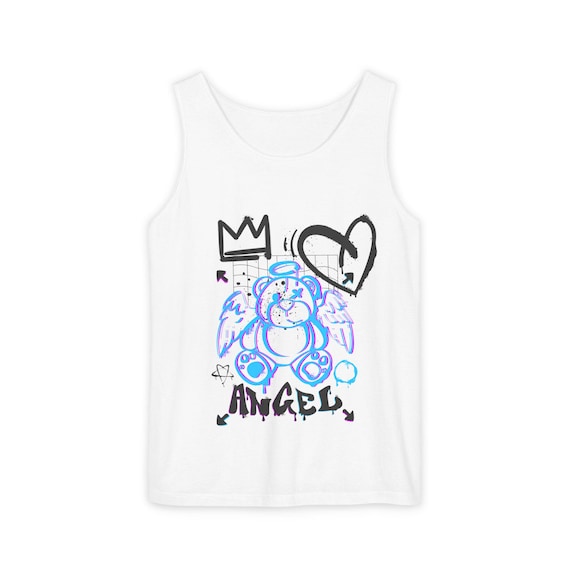 Graffiti Angel Bear Tank Top | Street Art Heart Crown