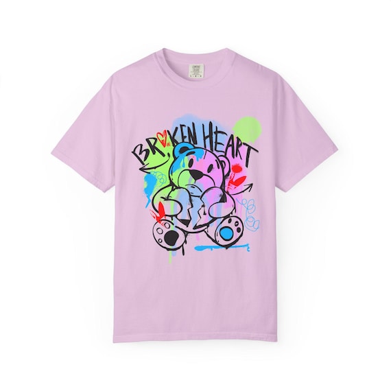 Broken Heart Graffiti Teddy T-Shirt | Colorful Street Art Bear Tee