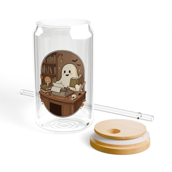 Cozy Ghost Librarian Sipper Glass | 16oz