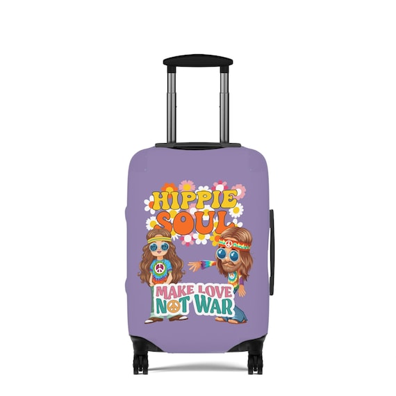 Hippie Soul Make Love Not War Luggage Cover | Retro 70s Peace Travel