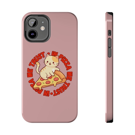 Cat On Pizza Tough Phone Case | Cute Cat Slice Illustration, Pink Protective Case