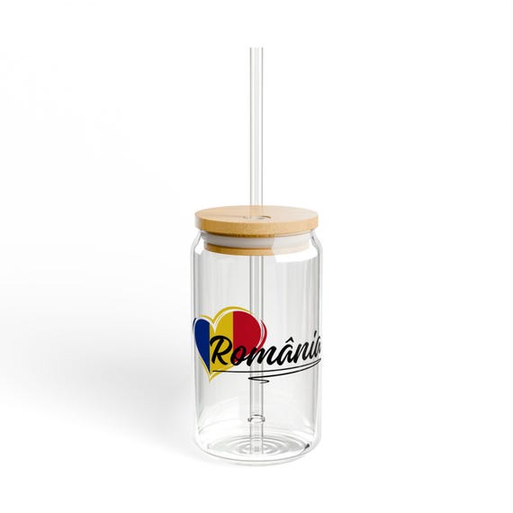Romania Flag Heart Sipper Glass