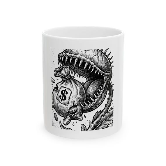 Venomous Plant Eating Money Mug | Ceramic Coffee Cup