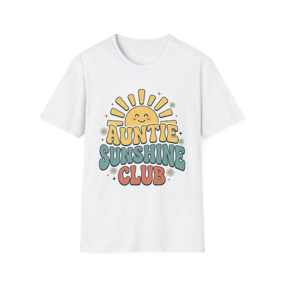 Auntie Sunshine Club T-Shirt | Retro Sun Typography, Cute Aunt Design