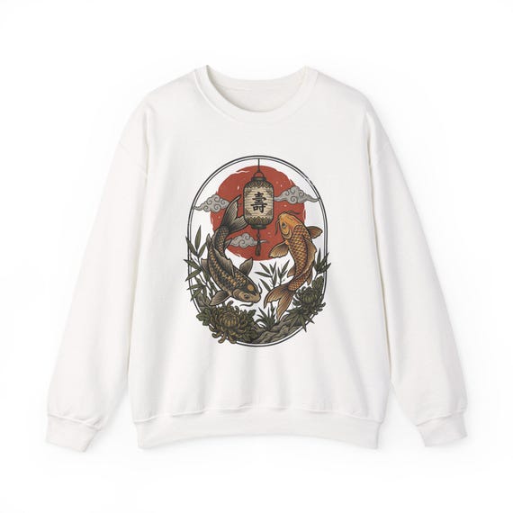 Koi Fish Lantern Crewneck Sweatshirt | Asian Illustration