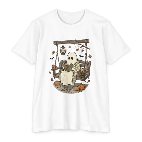 Reading Ghost T-shirt | Cute Halloween Ghost, Autumn Pumpkins