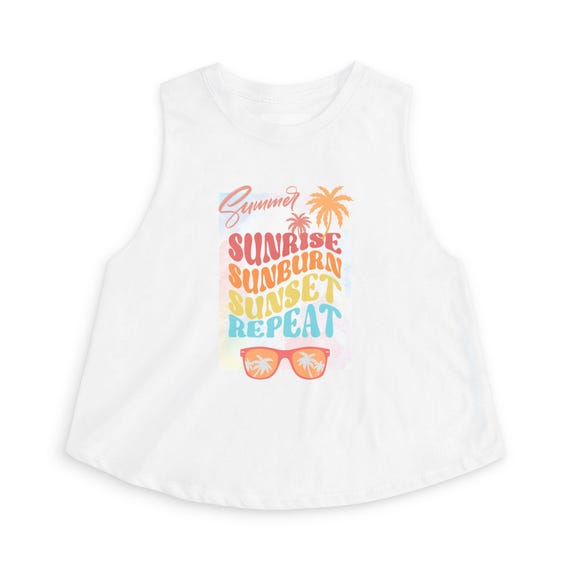 Summer Sunrise Sunset Repeat Crop Top | Retro Palm Tree Beach Vibes