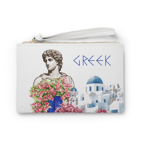 Greek Statue x Santorini Scene Clutch Bag | Greece Design