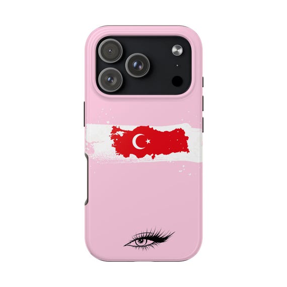 Turkish Flag Map Phone Case | Pink crescent star, eye lash graphic