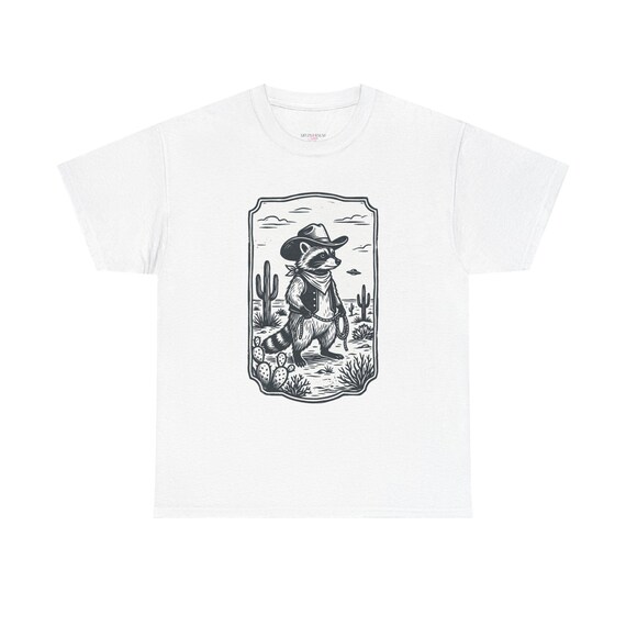 Cowboy Raccoon Illustration T-Shirt | Western Desert 'Yeehaw' Back Print