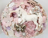 fairytale unicorn, button, bouquet, rhinestone bouquet, whimsical bouquet, Vintage brooch bouquet, floral flower, wedding posy bouquet
