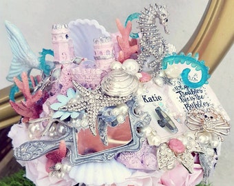 Musical under the sea Mermaid bouquet, with handcrank music, any colour, alternative, brooch bouquet, whimsical,  flower wedding