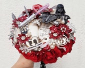 Sci-Fi Star space wars wedding Bouquet, light up sabers, music box, any colour, alternative wedding, brooch bouquet made to order 20 weeks