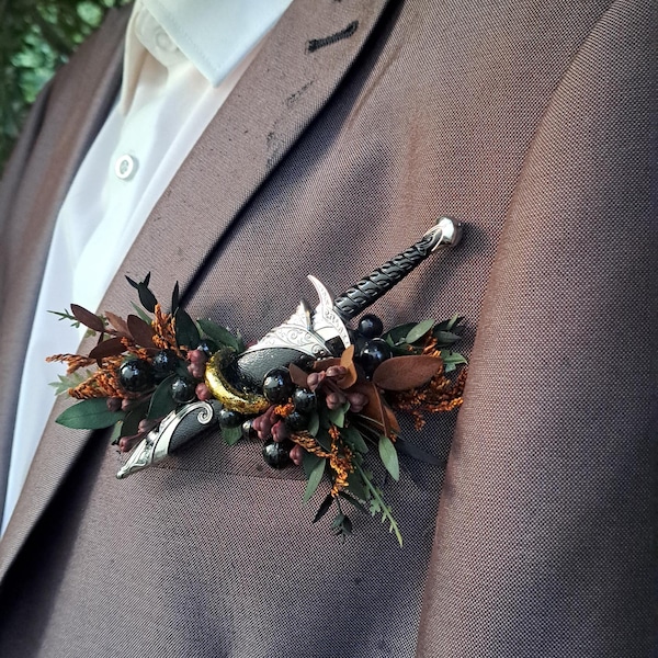 x1 floral woodland movie pocket boutonnière, buttonhole, gothic wedding prom corsage Any colour