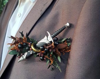 x1 floral woodland movie pocket boutonnière, buttonhole, gothic wedding prom corsage Any colour