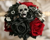 Bridesmaid Skull wedding bouquet, alternative, Ornate handle, brooch bouquet, retro, gothic, wedding flower, posy bouquet, skull wedding