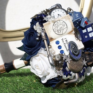 Sci-Fi Time travel Space inspired wedding Bouquet, doctor who, light up, sonic screwdriver, sound box alternative, made to order 20 weeks