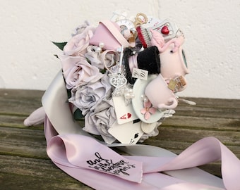 Vintage inspired Wonderland wedding, Alice, alternative wedding, whimsical alternative bouquet, whimsical, flower made to order 20 weeks