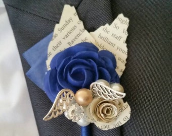 X1 Wizard wedding, fantasy, golden snitch,  alternative, quirky, buttonhole, boutonnière, paper flower, snitch, corsage shabby chic