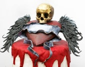 Macabre Gothic inspired, winged heart, Skull, Wedding Cake Topper, bird skull, alternative wedding, customised, skull cake, wedding birthday