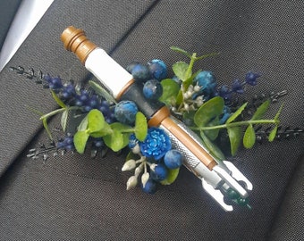 X1 scifi Doctor who, screwdriver floral pocket square boutonnière, buttonhole alternative faux wedding corsage custom made any colour