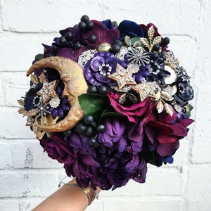 Celestial Moon and Stars Alternative Bouquet, Wedding Flowers, Peony Hydrandea Bouquet, bejeweled bouquet Custom made Any Colour 18-20 weeks