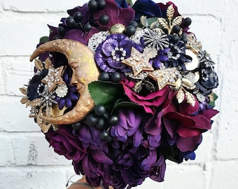 Celestial Moon and Stars Alternative Bouquet, Wedding Flowers, Peony Hydrandea Bouquet, bejeweled bouquet Custom made Any Colour 18-20 weeks