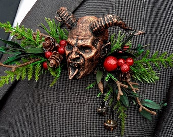 x1 Krampus demon Gothic Yule Christmas floral pocket square boutonnière, buttonhole alternative, wedding corsage custom made any colour