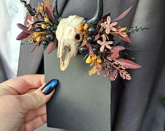Pañuelo de bolsillo con calavera de vaca longhorn floral: Boutonniere estilo country western