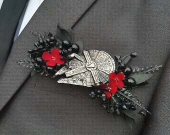 x1 floral sci-fi star space wars inspired pocket square boutonnière, buttonhole alternative, wedding prom corsage custom to order any colour