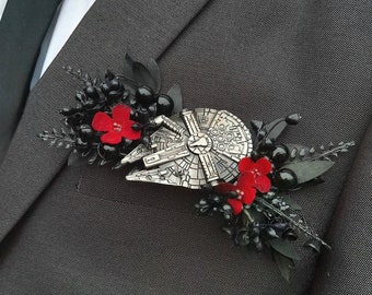 x1 floral sci-fi star space wars inspired pocket square boutonnière, buttonhole alternative, wedding prom corsage custom to order any colour