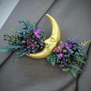 X1 himmlische Halbmond Sterne floral Tasche Boutonnière, Knopfloch Alternative Corsage