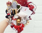 Alice in Wonderland wedding bouquet, Whimsical wedding, alternative bouquet, Cascading brooch bouquet,  Tea party, made to order 20 weeks