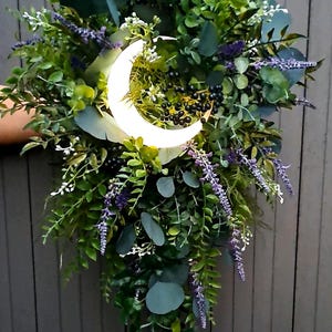 Celestial Crescent Moon Faux Floral Cascading Bouquet, celestial Wedding Moody and dark