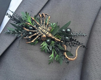 Pañuelo de bolsillo floral de película de ciencia ficción, boutonniere de extraterrestre, ramillete de boda personalizado