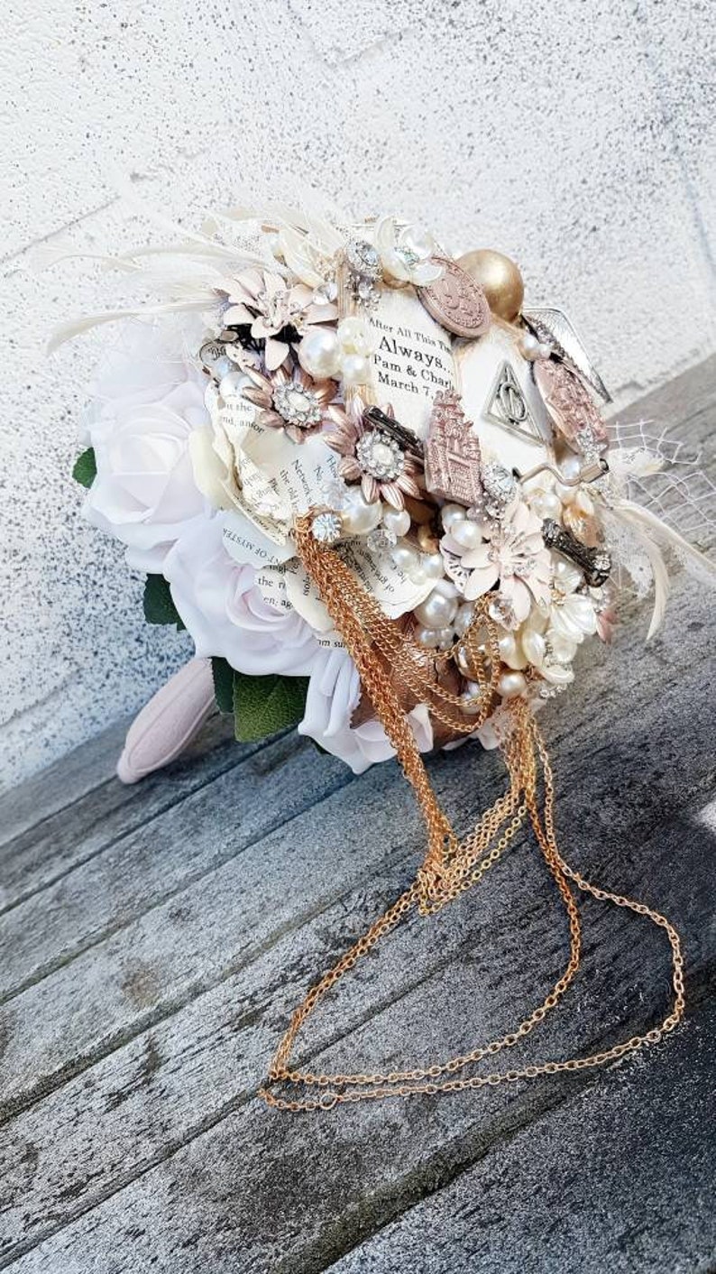 Musical wizard inspired Magical bouquet, with hand crank music any colour, alternative, brooch bouquet, whimsical made to order 20 weeks image 5