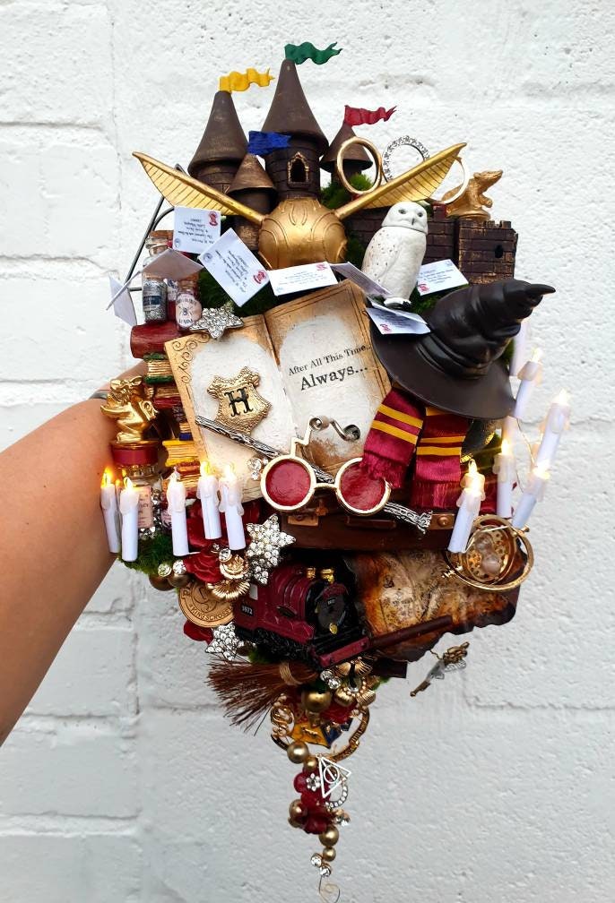 x1 Wizard wedding fantasy cascading bouquet golden snitch Alternative, Potter Handcrank Musical, sound/light, Custom Made Any col 20 weeks