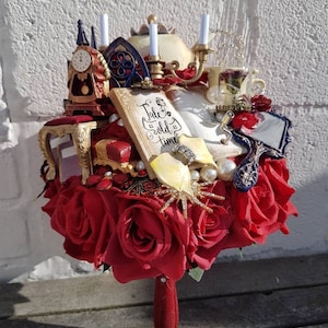 Musical light up fairytale, with hand crank music, beauty & the beast  any colour, whimsical bouquet,  flower wedding made to order 20 weeks