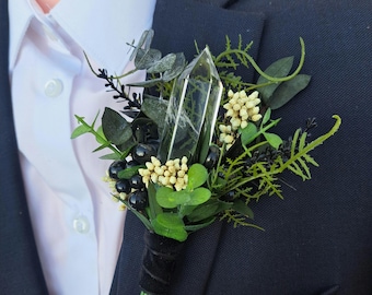 Crystal Pillar Boutonnière, Gothic Faux Flower Groom Buttonhole, Alternative Wedding Keepsake