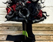 Gothic Vampire Dracula Wedding Black & Red Velvet Rose and Calla lily alternative wedding bouquet with spikes Custom made to order 20 weeks