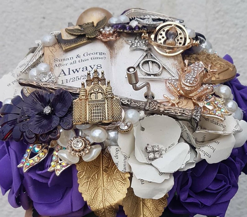 Musical wizard inspired Magical bouquet, with hand crank music any colour, alternative, brooch bouquet, whimsical made to order 20 weeks image 2