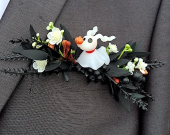 x1 floral faux light up Skeleton Dog pocket square boutonnière, buttonhole alternative  wedding prom corsage custom made to order any colour
