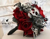 Skull wedding bouquet, alternative, Ornate handle, brooch bouquet, gothic, flower, posy bouquet, skull wedding Custom made 14-16 weeks