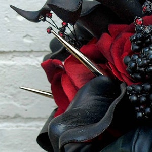 Gothic Vampire Dracula Wedding Black & Red Velvet Rose and Calla lily alternative wedding bouquet with spikes Custom made to order 20 weeks image 4