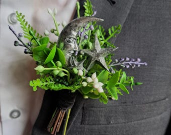 x1 Ojal floral, boutonniere y ramillete con estrellas y luna creciente celestial